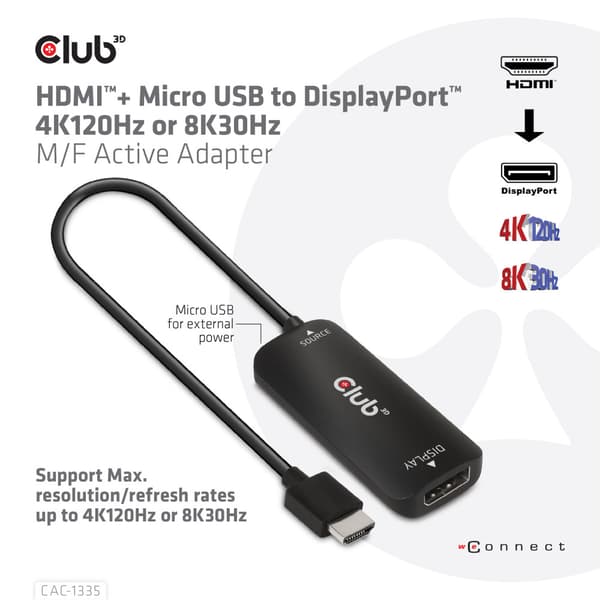 CLUB3D CAC-1335 videokabeladapter 1 m HDMI + USB DisplayPort