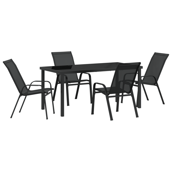 Trädgårdsmöbelset 5 pcs Svart Pulverlackerad stål