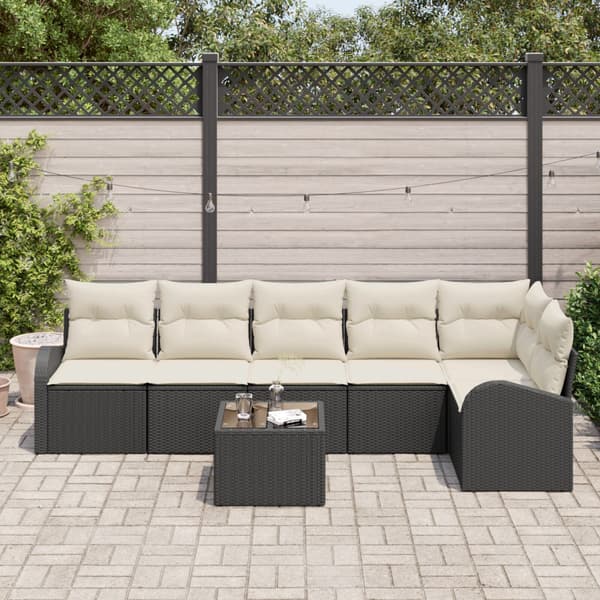 Trädgårdsoffset med kudde 7 pcs Svart Poly rattan