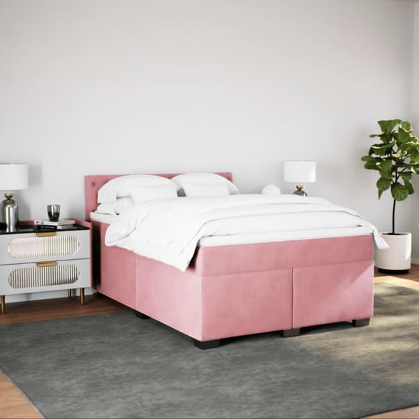 Ramsäng med madrass mörk rosa 140x200 cm sammet