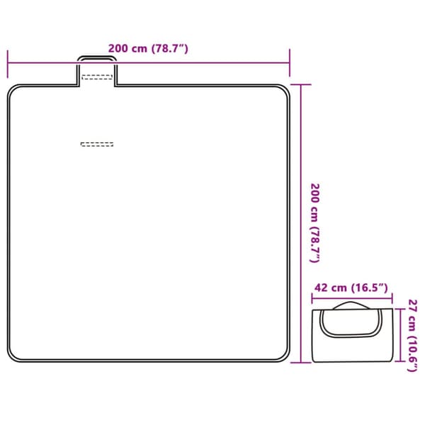 Picknickfilt vikbar blå och vit randig 200x200 cm sammet