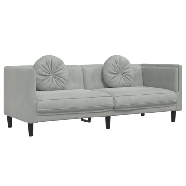 Soffa med kuddar 3-sits ljusgrå sammet