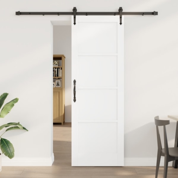 Skjutdörr med Hårdvarusats Vit 73.5x211 cm Massivt trä Furu