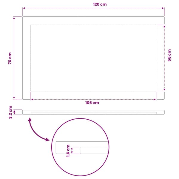 Rektangulärt Bordsskiva 120 x 70 x 3,2 cm Rektangulär