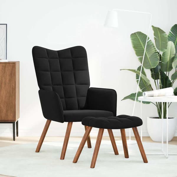 Relaxfåtölj med pall svart sammet