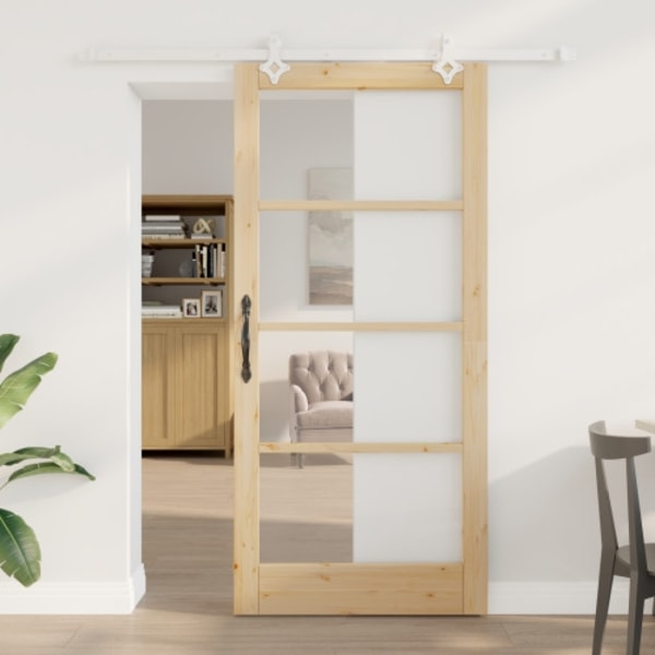 skjutdörr med hårdvaruset 93x202 cm massivt tallträ