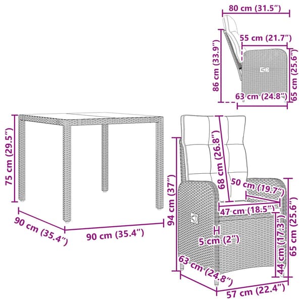 Utomhusmatbord 5 pcs Beige och Ljusgrå 90 x 90 x 75 cm