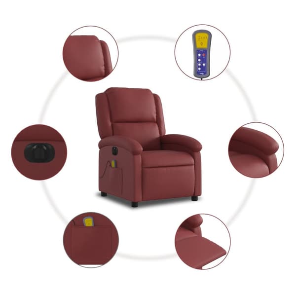 Elektrisk massagefåtölj vinröd konstläder