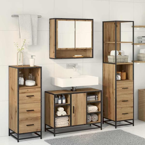 Badrumsmöbelset med låda 4 pcs Artisan Ek Konstruerat trä