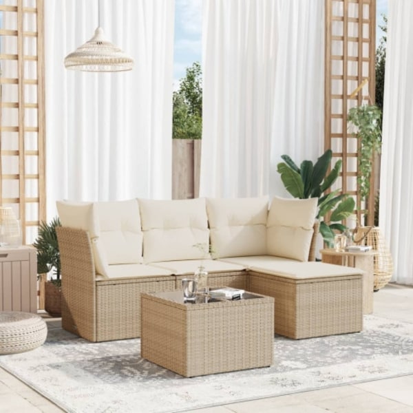 Soffgrupp för trädgården med dynor 5 delar beige konstrotting