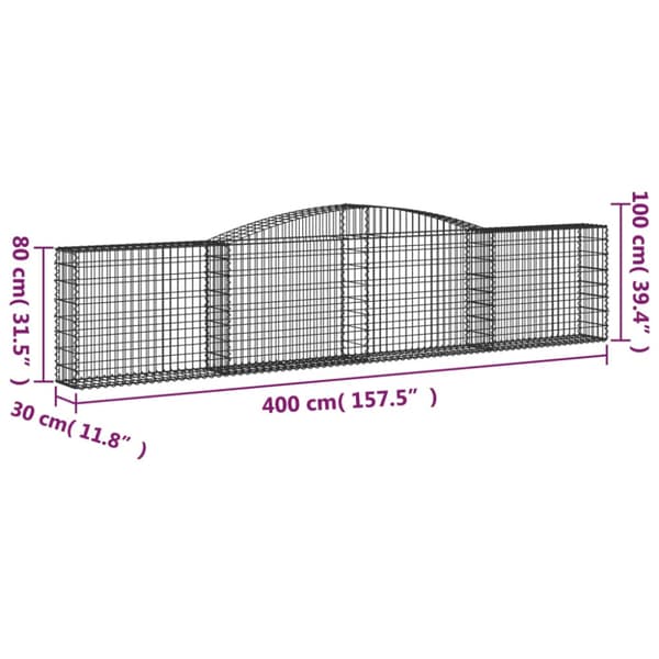 Gabion bågformad 400x30x80/100 cm galvaniserat järn
