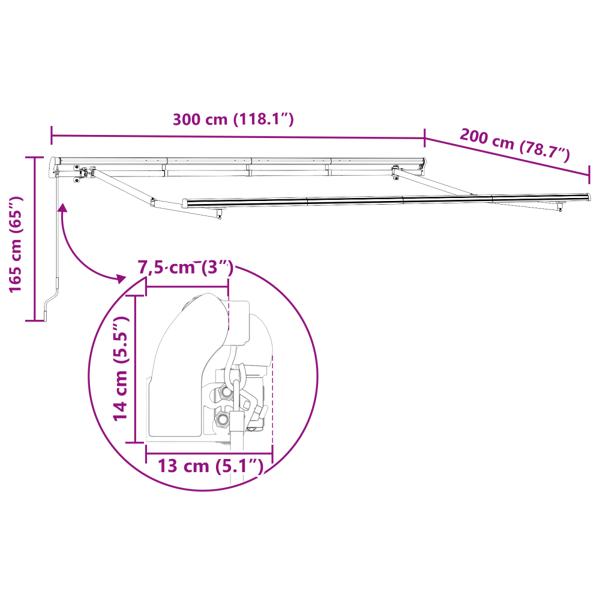 Utdragbar markis Antracit 300 x 200 cm tyg