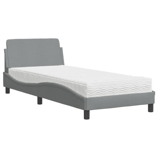 Bed with Mattress "Dover" Light Grey 90x200 cm Fabric
