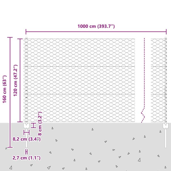Stängsel med stolpe Silver 1,2 x 10 m Stål