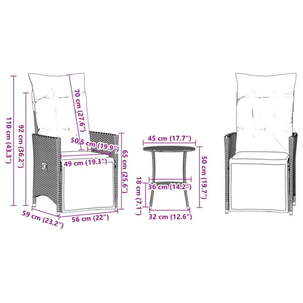 Bistrogrupp med dynor 3 delar beige konstrotting