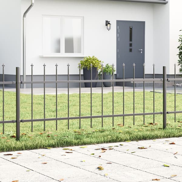 Trädgårdsstängsel 4 pcs Grå 6,8 x 0,6 m Pulverlackerad stål