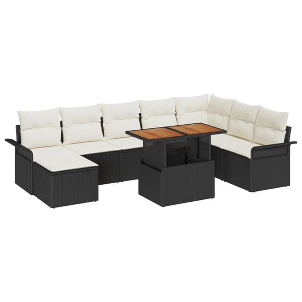Trädgårdsoffset med lagring 9 pcs Svart Poly rattan