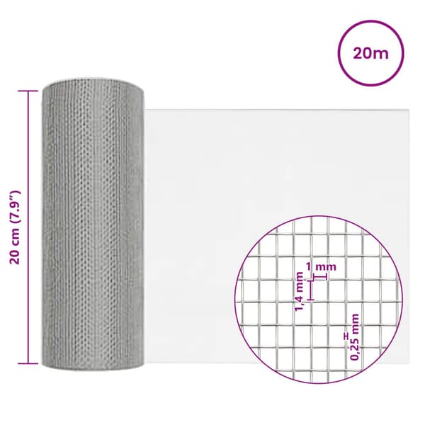Nätduk 20 x 2000 cm 18 Mesh Rostfritt stål 201 Silver