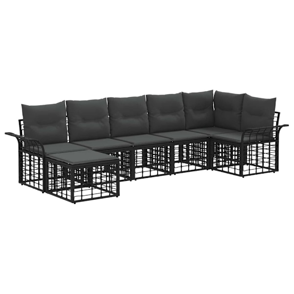 Utomhussoffset 7 pcs Svart och Mörkgrå Polyester