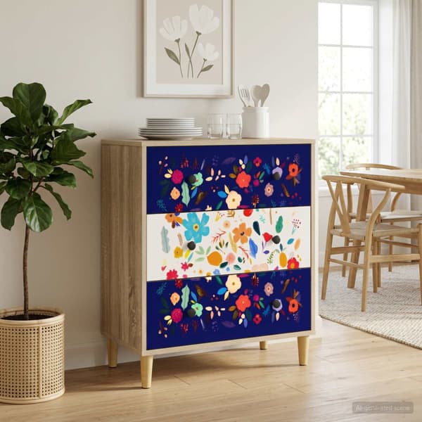 Kommode MAINZ Blommönster 66 x 36,5 x 75 cm Konstruerat trä