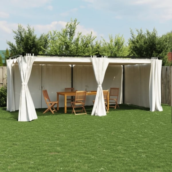 Paviljong med draperi gräddvit 6x3 m stål