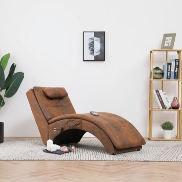 Massageschäslong med kudde brun konstmocka