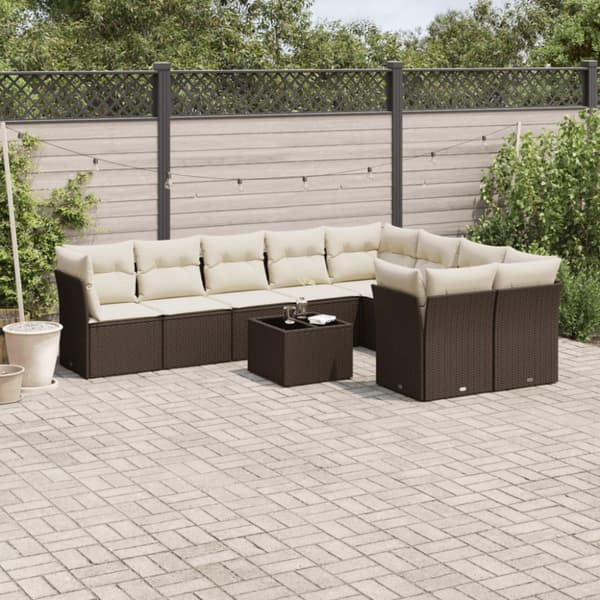 Loungegrupp 10 delar med brun dynor konstrotting