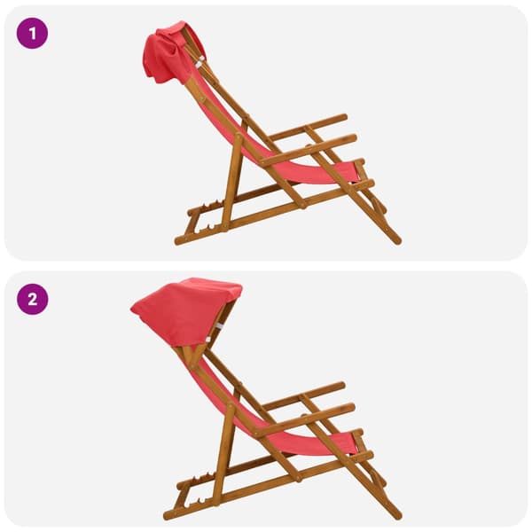 Deck Chair 2 st 3 Position Massiv Eukalyptus Trä Röd