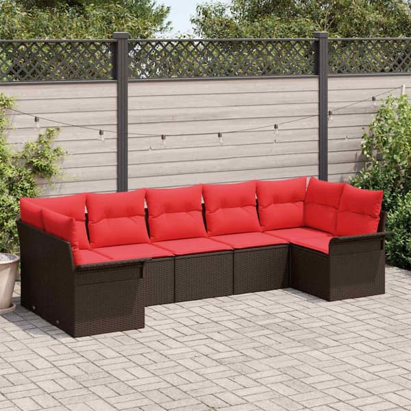Trädgårdsoffset med kudde 7 pcs Brun Poly rattan