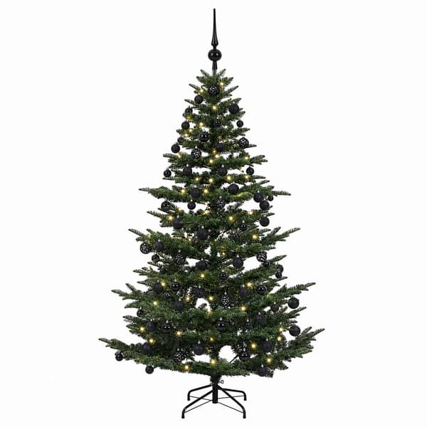 Konstgjord julgran med julkulor 210 cm 300 LED-lampor Varmvit