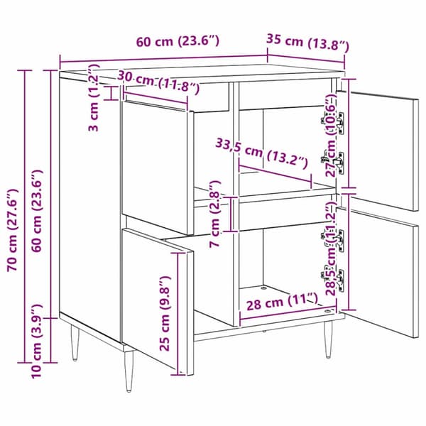Sideboard Gammalt trä 60 x 35 x 70 cm
