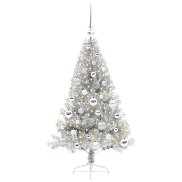 Konstgjord Förbelyst Julgran Silver 120 cm PET