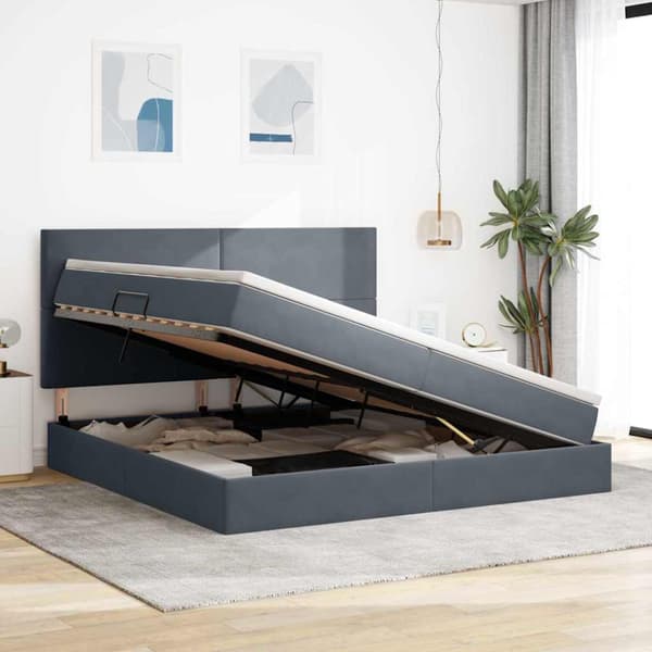 Förvaringssäng med madrass Mörkgrå 200 x 200 cm Sammet
