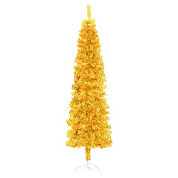 Smal halv plastgran med stativ guld 150 cm