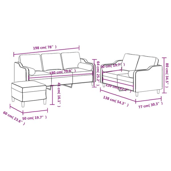 Soffgrupp med kuddar 3 delar brun tyg