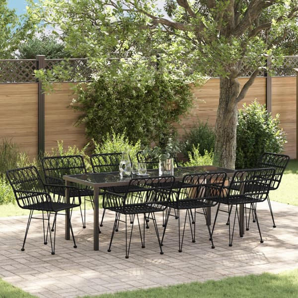 Trädgårdsmöbelset 9 pcs Svart Pulverlackerat stål