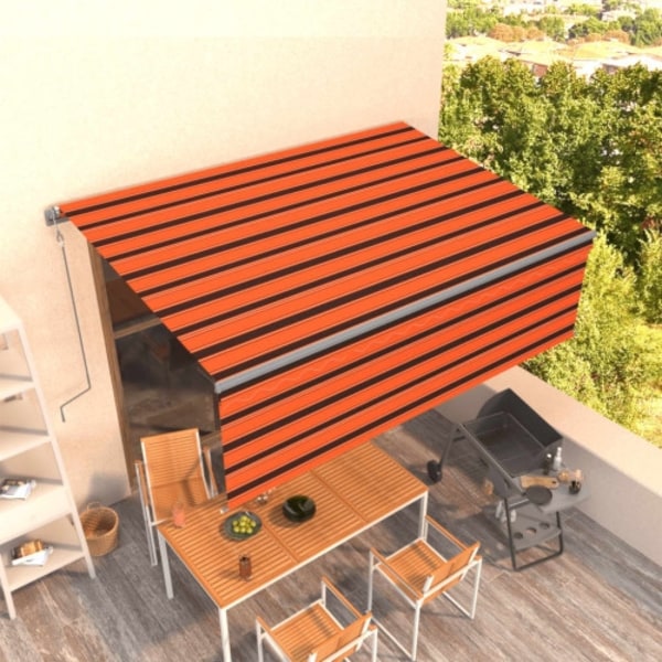 Automatisk infällbar markis med rullgardin 4x3 m orange/brun