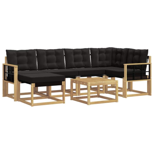 Utomhussoffset med kudde 7 pcs Vit och svart