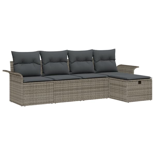 Trädgårdsoffset med kudde med lagring 5 pcs Grå Poly rattan