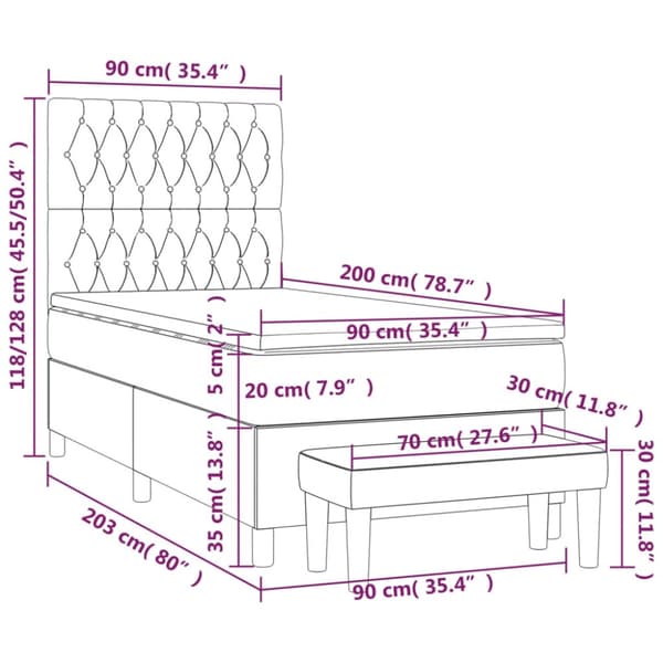 Ramsäng med madrass ljusgrå 90x200 cm sammet