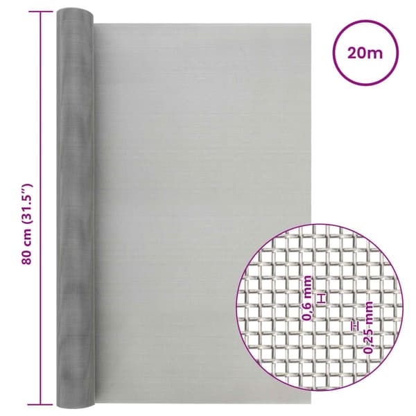 Nätduk 80 x 2000 cm 30 Mesh Rostfritt stål 201 Silver