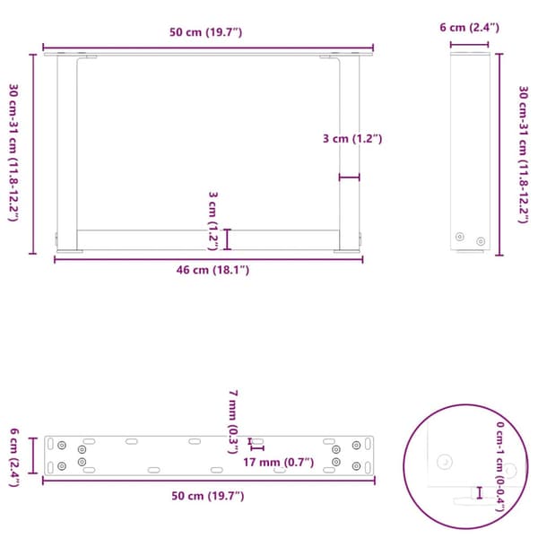 Soffbordsben U-formade 2 st antracit 50x(30-31) cm stål