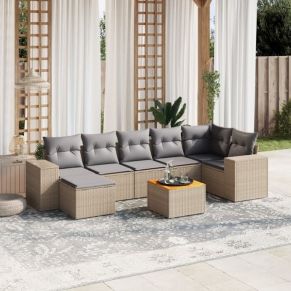 Matgrupp för trädgården med dynor 8 delar beige konstrotting