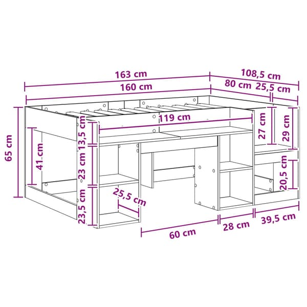 Barnsängsram med förvaring Vit 80 x 160 cm Konstruerat trä