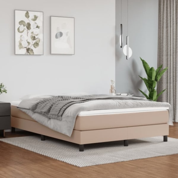 Ramsäng med bäddmadrass cappuccino 140x190 cm konstläder