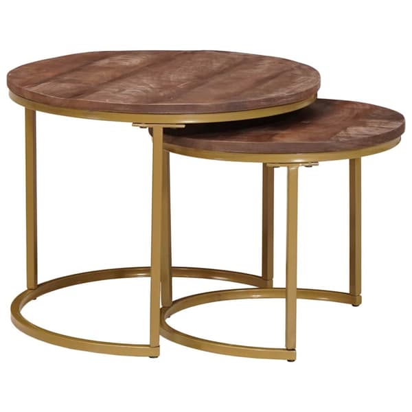 Nesting Kaffe Bord 2 pcs Mörkbrun Massivt Mangoträ och stål