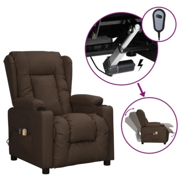 Elektrisk massagefåtölj brun konstläder