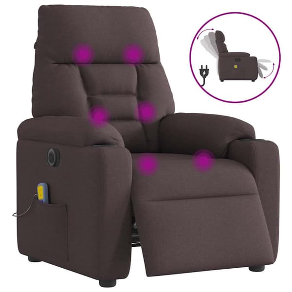 Elektrisk massagefåtölj mörkbrun tyg