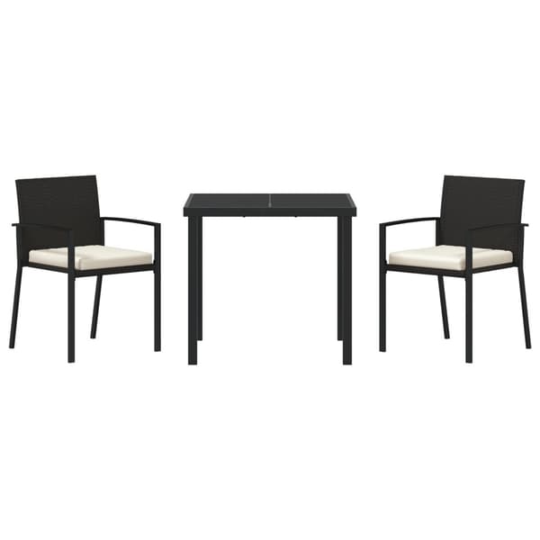 Trädgårdsmöbelset 3 pcs Svart Pulverlackerat stål