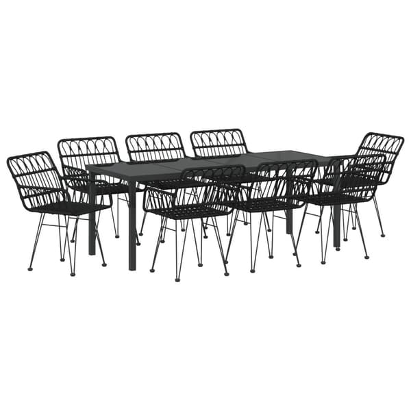 Trädgårdsmöbelset 9 pcs Svart Pulverlackerat stål